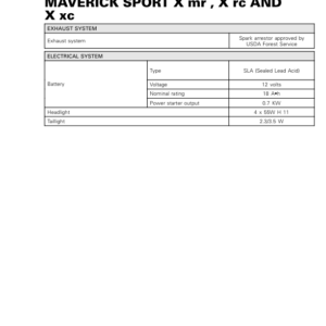 SSV 2020 Tech Specs Maverick Sport X mr, X rc and X xc 219101008 016 Manual