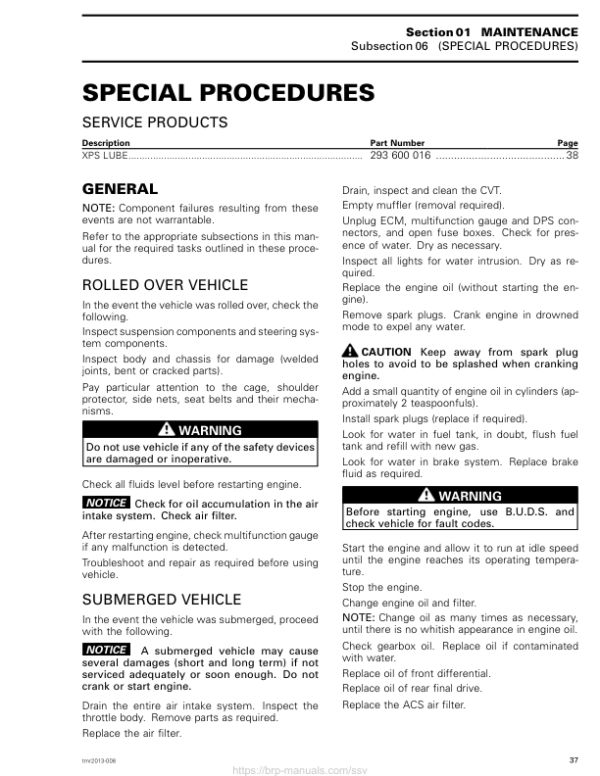 SSV S01 SS06 Special Procedures Shop Commander Version 9BA tmr2013 008 Manual