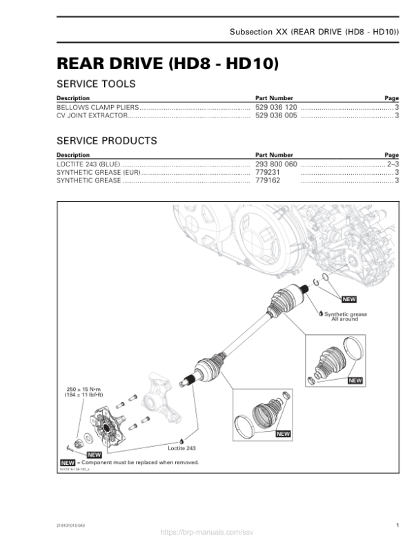 SSV MY20 Rear Drive HD8 HD10 (Defender suppl.) 219101010 043 en Manual