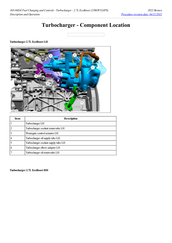 Turbocharger Component Location G2237465 Manual