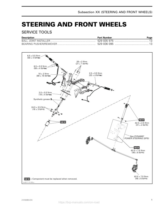 ROAD Steering and Front Wheels Shop 219100955 018 Manual