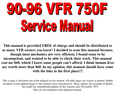 Honda VFR750F '90 96 Repair Manual