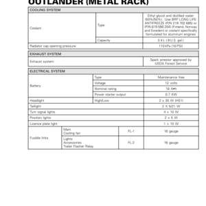 ATV 2018 Specifications (Outlander Metal Rack) (New T3) Shop 219100881 031 Manual