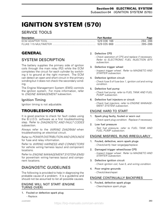 ATV Ignition System (OUTLANDER L) Shop vmr2016 051 en Manual