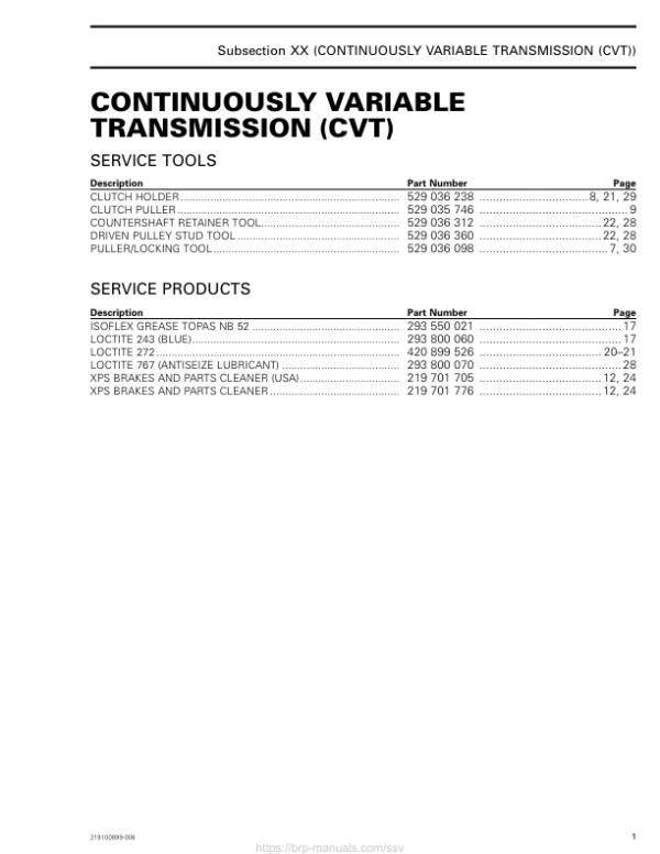 SSV CVT (Commander) Shop Supp. 219100899 008 Manual