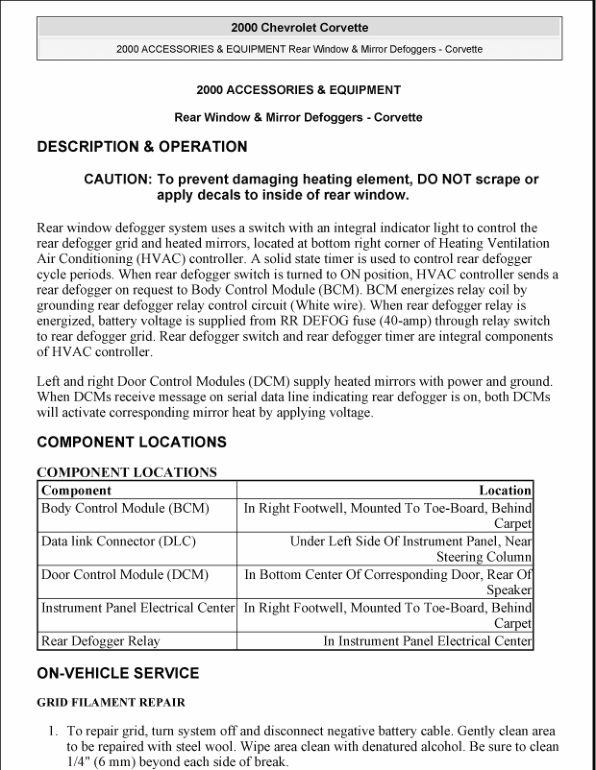 2000 REAR WINDOW DEFOGGER Manual