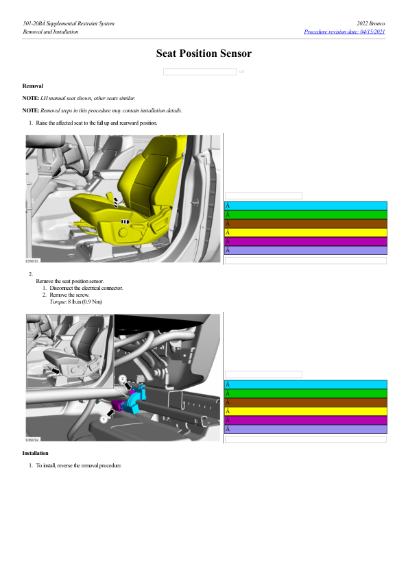 Seat Position Sensor G2208781 Manual