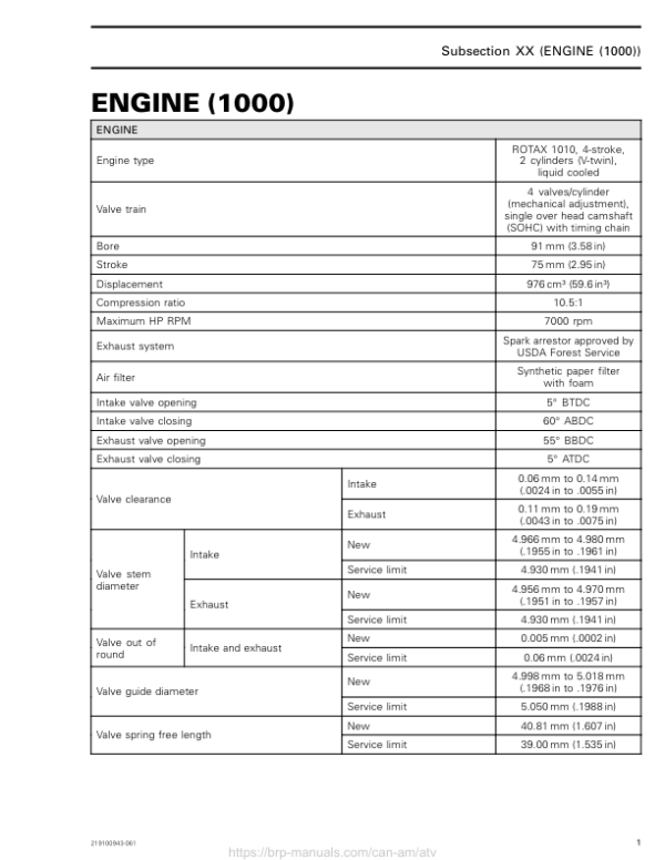 ATV MY18 Technical Specification Engine 1000 219100885 061 Manual