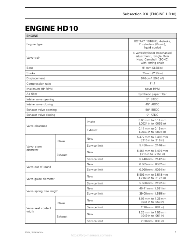 SSV 2020 Tech spec Engine HD10 Repair RTX20 1010HVAC 014 en Manual