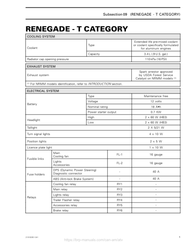 ATV 2019 Tech Spec Renegade T Category Supp 219100951 041 Manual