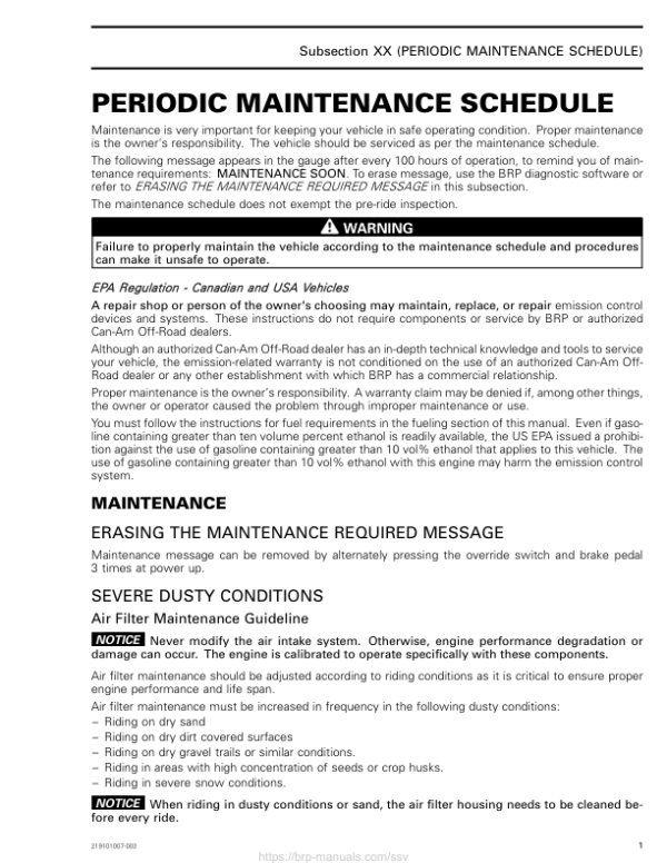 SSV MY20 Periodic Maintenance Schedule (Maverick suppl.) 219101007 003 en Manual