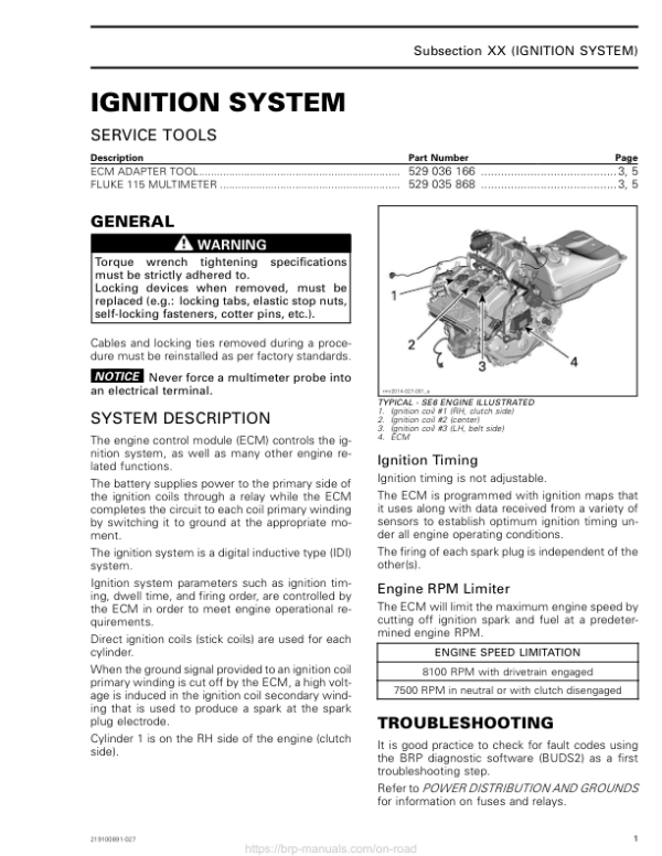 Roadster 2018 Ignition System (RT) Shop 219100891 027 Manual