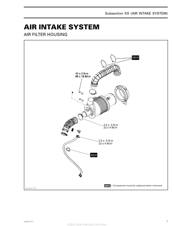 SSV 2017 Air Intake System (Defender HD5) Shop tmr2017 411 Manual