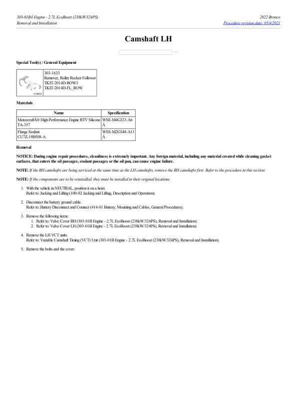 Camshaft LH G2206268 Manual