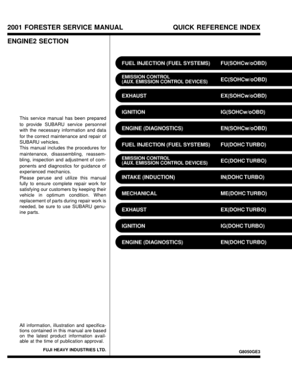 2001 Forester  Manual - Image 3