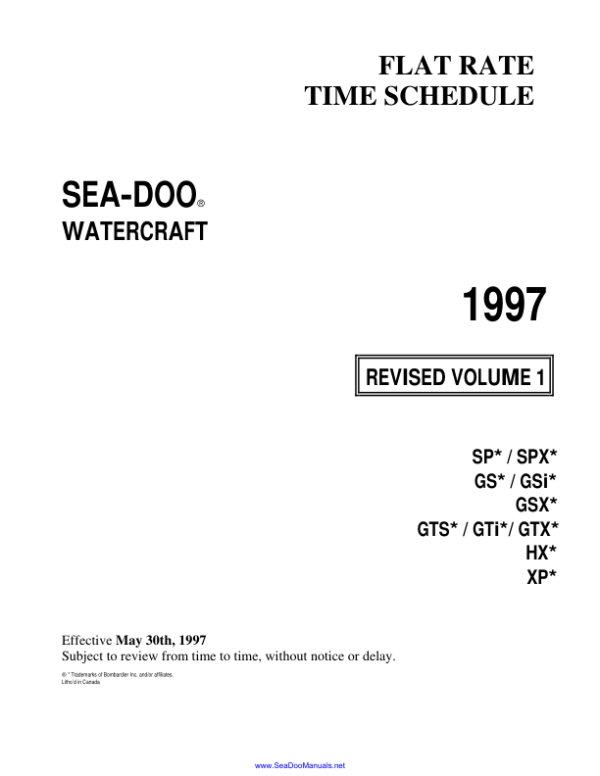 1997 seadoo flat rate time Manual