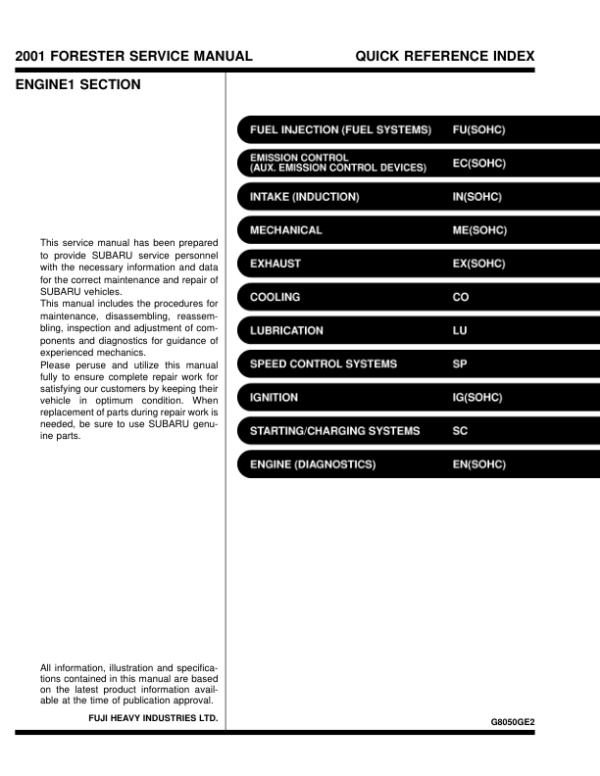 2001 Forester  Manual - Image 2