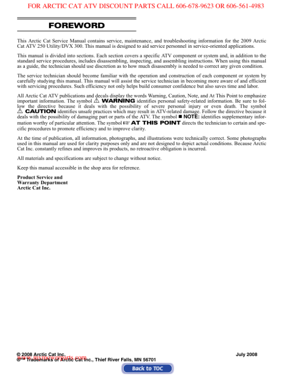 2009 arctic cat 250 utility dvx 300 pdf Manual