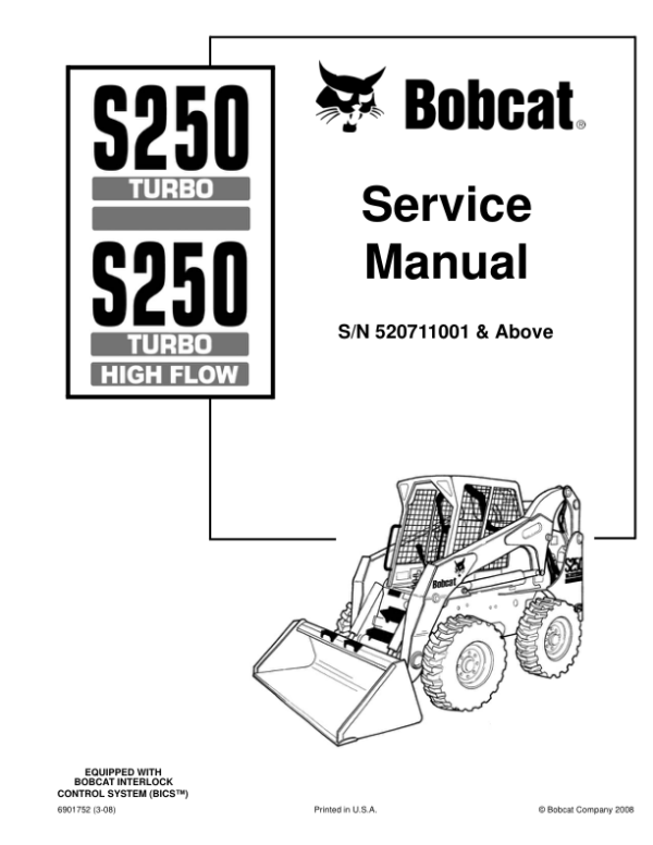 BOBCAT S250 REPAIR SN 520711001 AND ABOVE pdf Manual