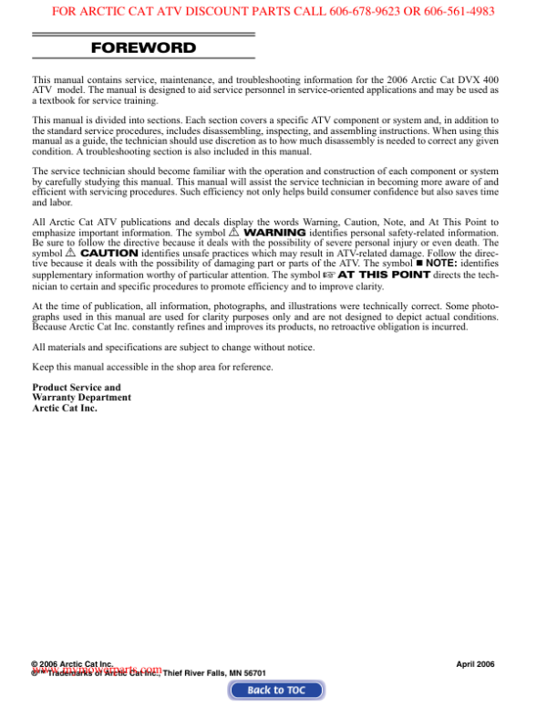 2006 arctic cat dvx 400 pdf Manual