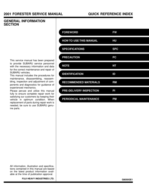 2001 Forester  Manual