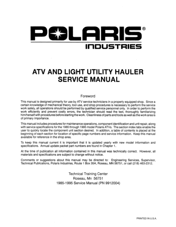 1985-1995 Polaris 441584635 Atv Repair All Models pdf Manual - Image 2