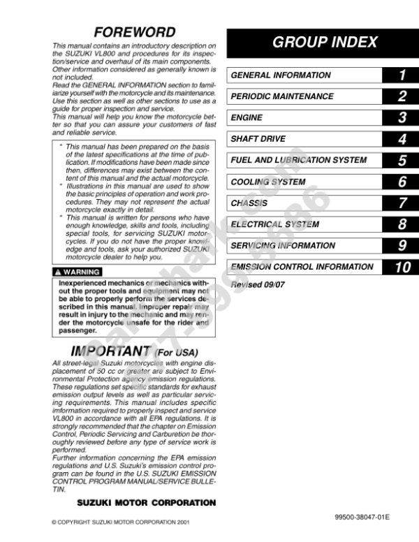 Suzuki Boulevard vl800 Servicemanual Manual