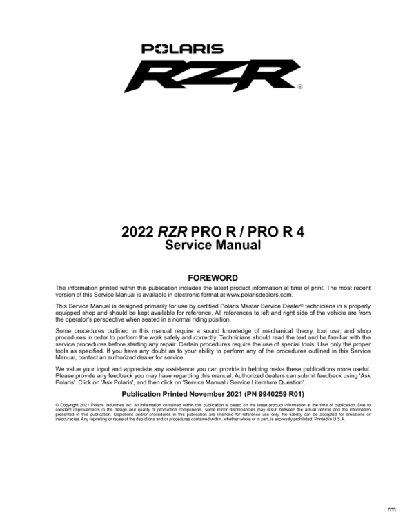 2022 RZR PRO R PRO R 4 Manual