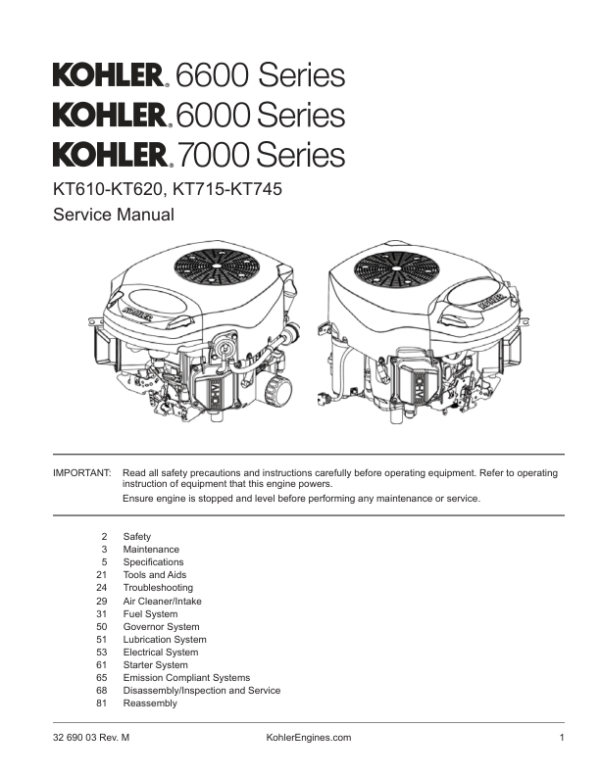 KohlerKT610 KT620&KT715 KT745 Manual