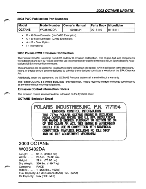 2003 Polaris Octane (9918113) 01 Manual - Image 3