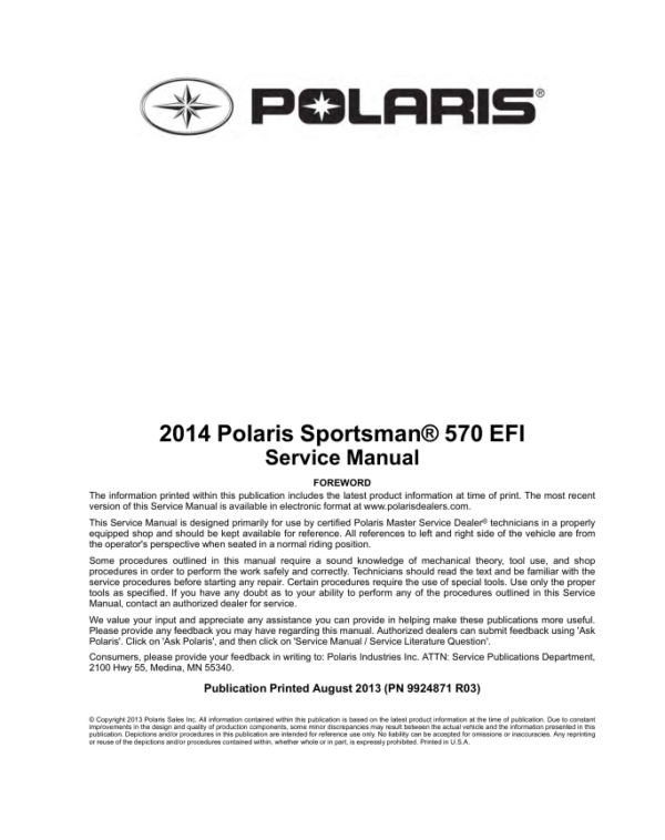 2014 Polaris 570 Sportsman Manual