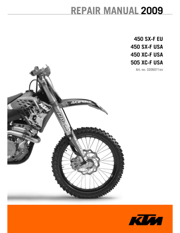 2009 KTM A1233 450 505 SX F XC F Repair Manual