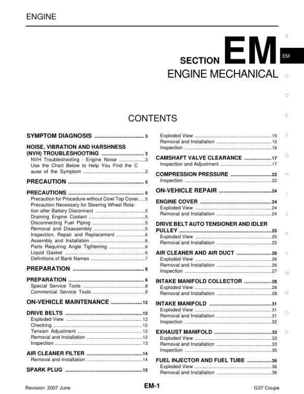 Engine G37 Control & Engine Electrical Manual