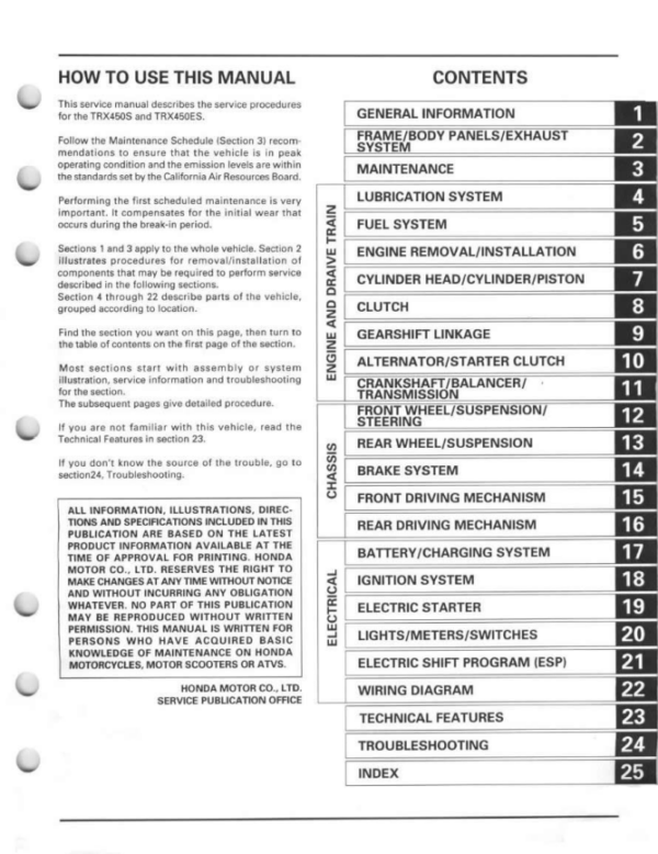 1998-2001 S TRX450 450 ES Foreman Manual - Image 3