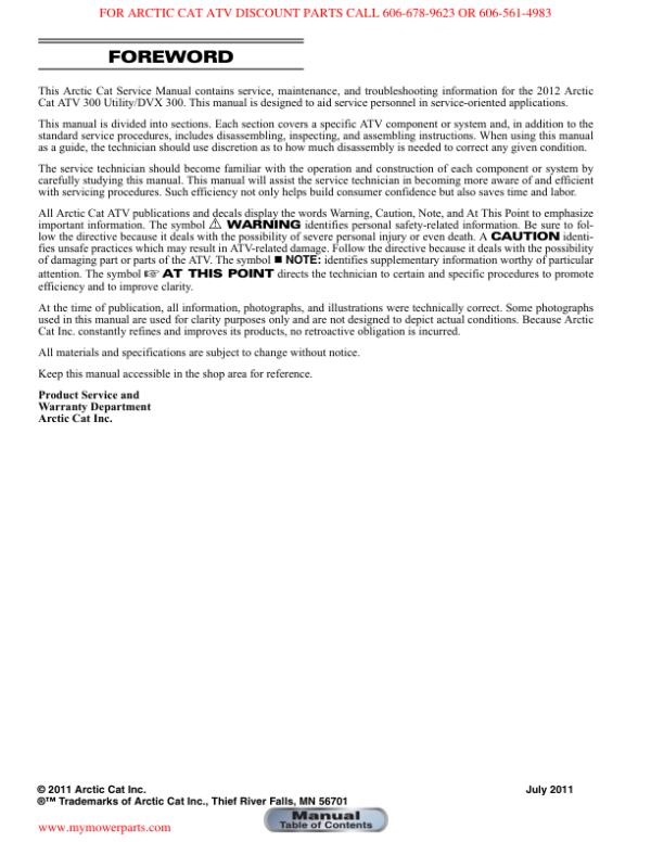 2012 arctic cat dvx 300 300 utility pdf Manual