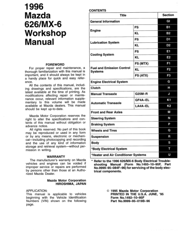 1992 Mazda 626 MX 6 Workshop 1997r EN pdf Manual - Image 3