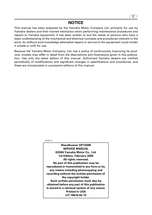 2000-2002 Waverunner GP1200R Manual - Image 2