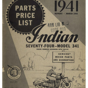 1941-1945 Indian RS526 Indian Parts Price List 74 Model 341 Reprint March A1b [526] Manual