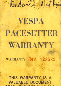 1963 Vespa RS888 Warranty Card [888] Manual