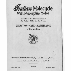 1919 Indian RS385 Indian Motocycle with Powerplus Motor Operation, Care, Maintenance A1b [385] Manual
