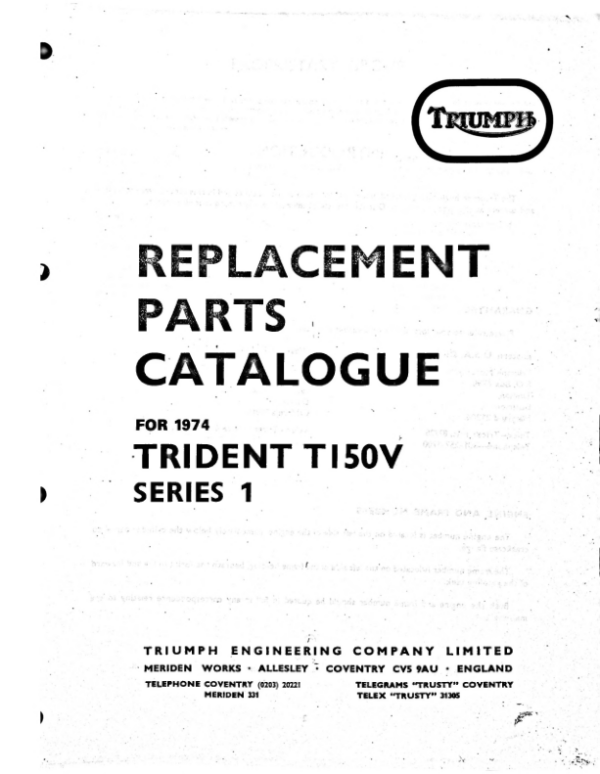 1974 Triumph RS914 750Trident PartsBook [914] Manual