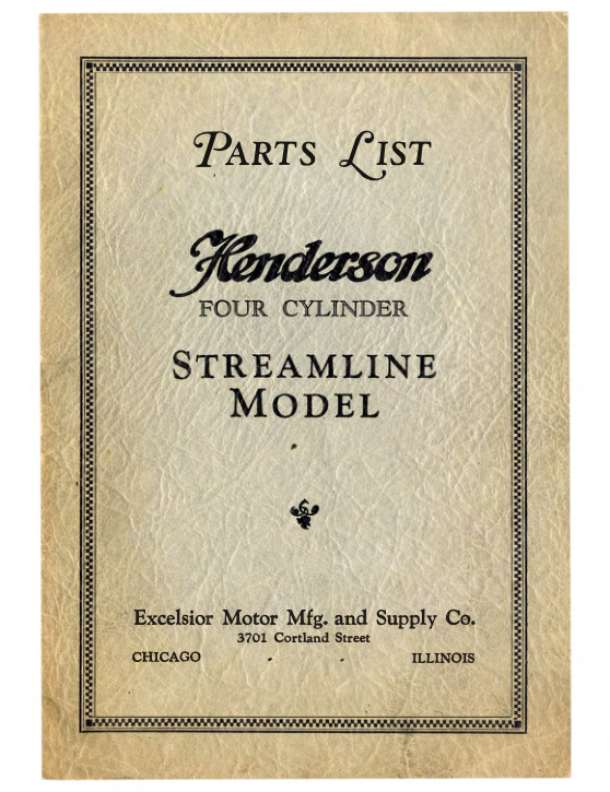 1929-1930 Henderson RS180 Henderson Streamline Model Parts List upload [180] Manual