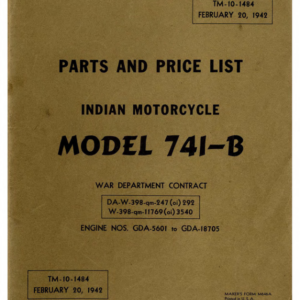 1942 Indian RS535 Parts and Price List Indian Motorcycle Model 741 B Military February 20, A1b [535] Manual