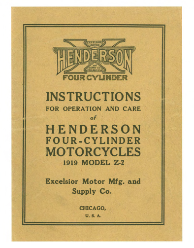 1919 Henderson RS166 Instructions for the Care and Operation of Henderson Four Cylinder Motorcycles Model Z 2 upload [166] Manual