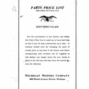 1920-1927 Ace RS8 Ace Four Cylinder Motorcycle Parts List [8] Manual