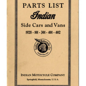 1928 Indian RS443 Parts List Indian Side Cars and Vans Models 101, 301, 401, 402 A1b [443] Manual