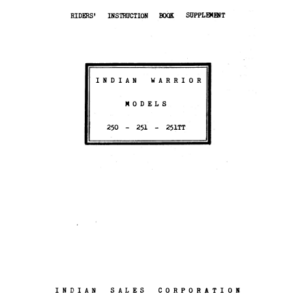 1951 Indian RS574 Indian Warrior Riders Book Supplement A1b [574] Manual