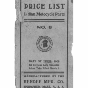 1908 Indian RS331 Price List Indian Motocycle Parts No 8 A1b [331] Manual