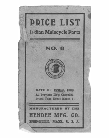 1908 Indian RS331 Price List Indian Motocycle Parts No 8 A1b [331] Manual