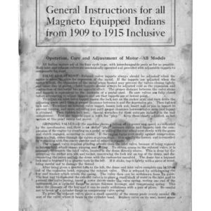 1909-1915 Indian RS340 General Instructions for all Magneto Equipped Indians from to Inclusive A1b [340] Manual